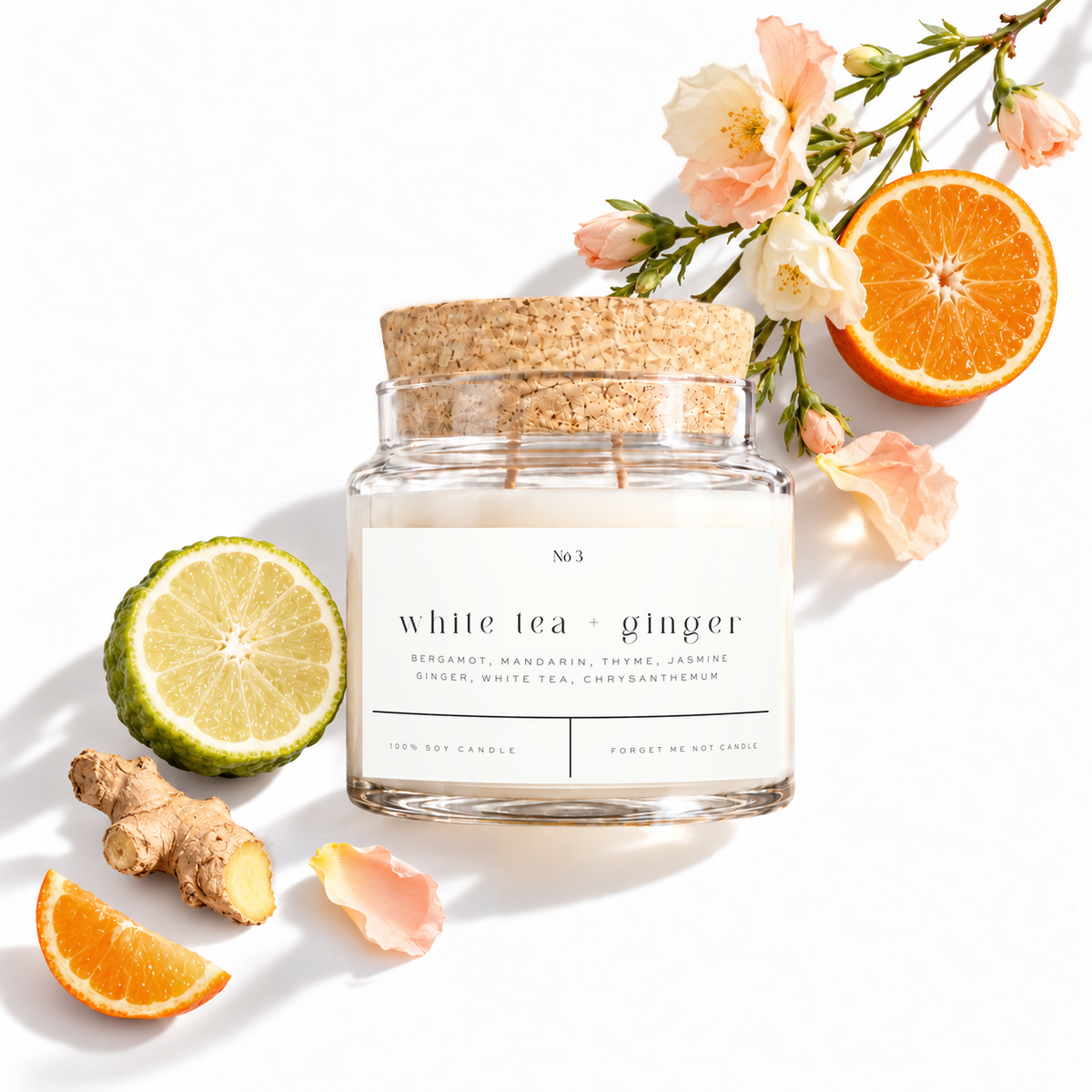white tea + ginger 22 oz glass candle
